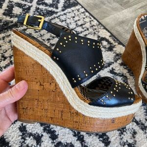 Jessica Simpson black leather wedges.